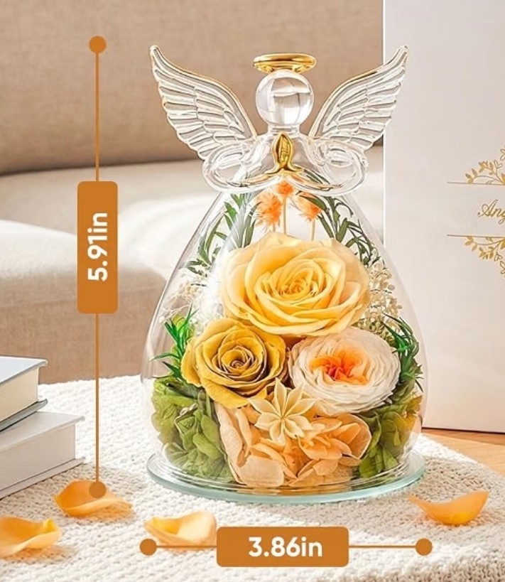 Preserved Rose in Glass Angel Figurine, Mothers Day Gifts for Mom/Wife/Grandma