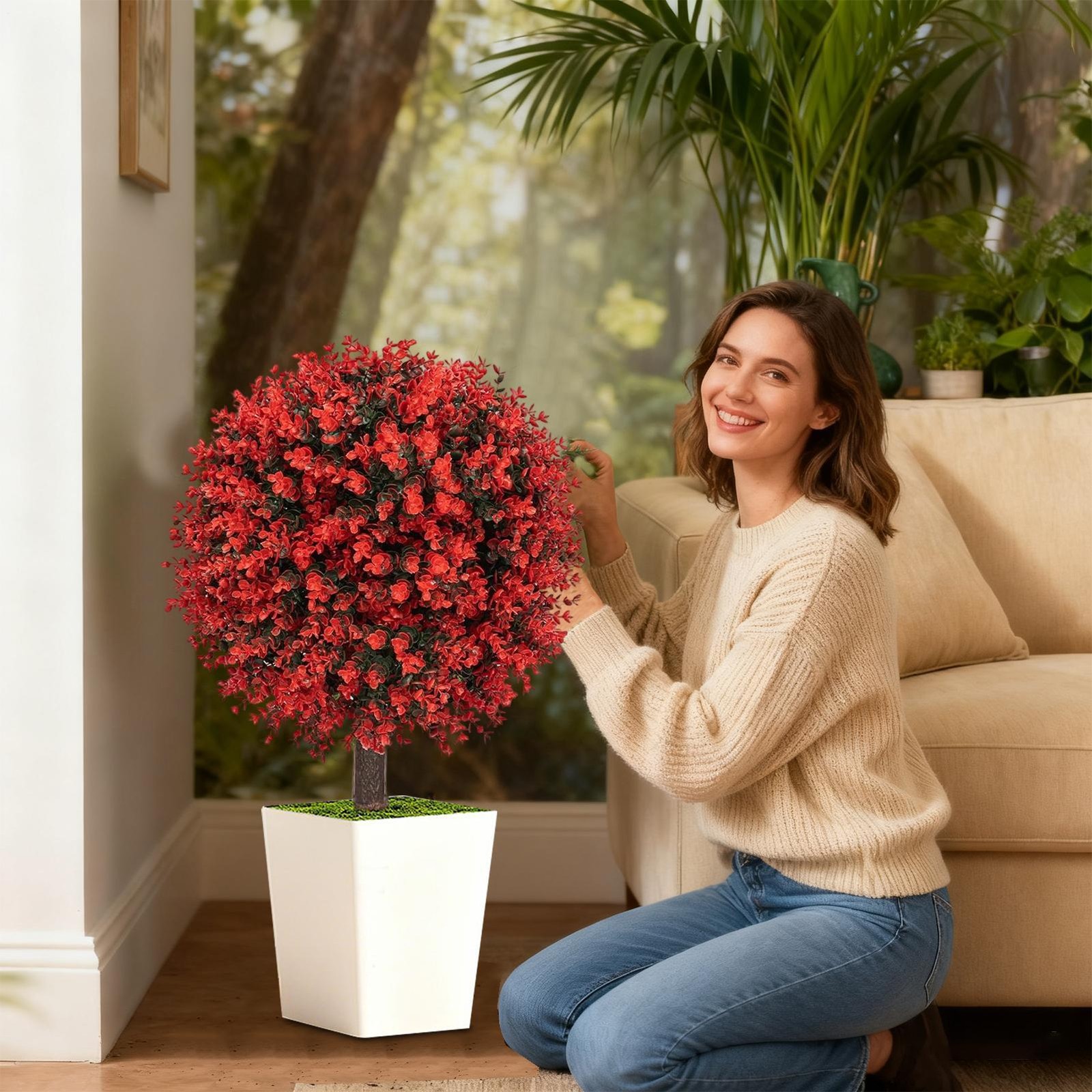 Fake Shrubs 23 Inch UV Resistant Boxwood Artificial Outdoor Trees Faux