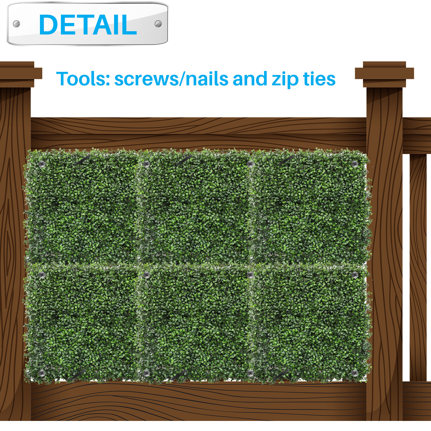 20″x20″ Artificial Grass Wall Decor Privacy Fence Panel, Boxwood Single Panel
