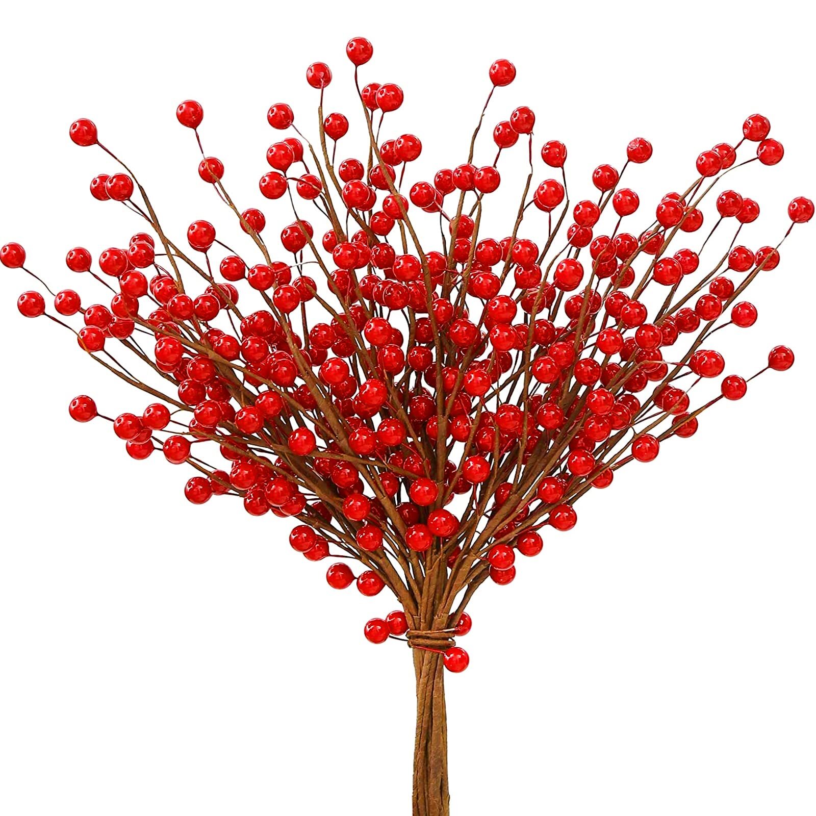 12 Pack Artificial Red Berry Stems 14″ Fake Holly Berry Picks for New Year Ho…