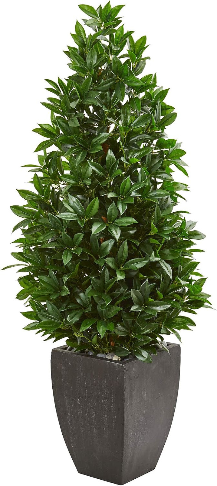56In. Bay Leaf Cone Topiary Artificial Tree UV Resistant in Black Planter (Indoo