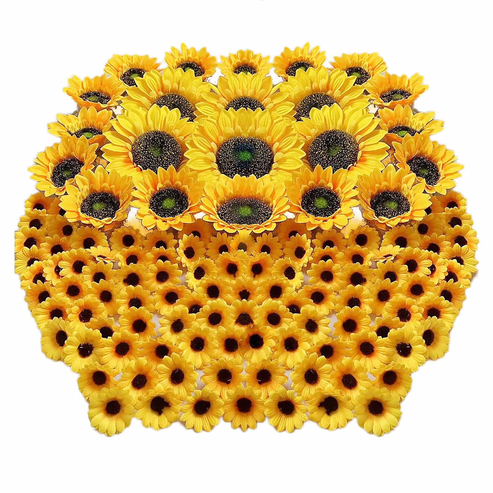 122 PCS Artificial Sunflower Heads Yellow Faux Flower 5.1/3.5/1.5 Inch Decor