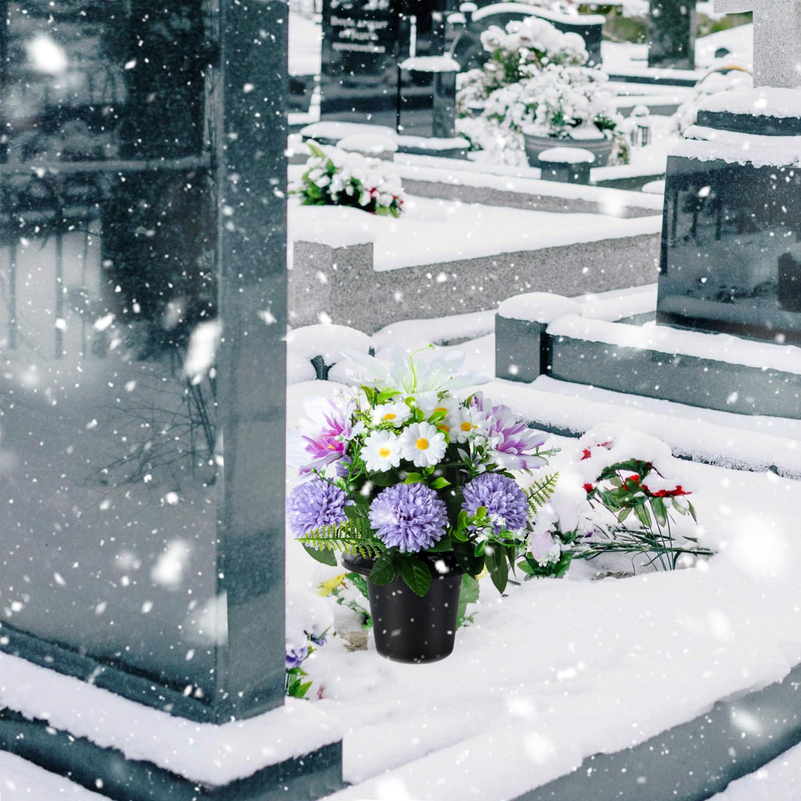 Artificial Cemetery Flowers in Pots, Artificial Chrysanthemums Lily Daisy wit…