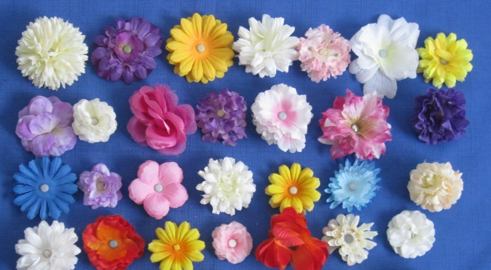 #6 Lot-49 Small/Medium Layers Used Silk Flower Petals 1-3″ Brads Multiple Colors