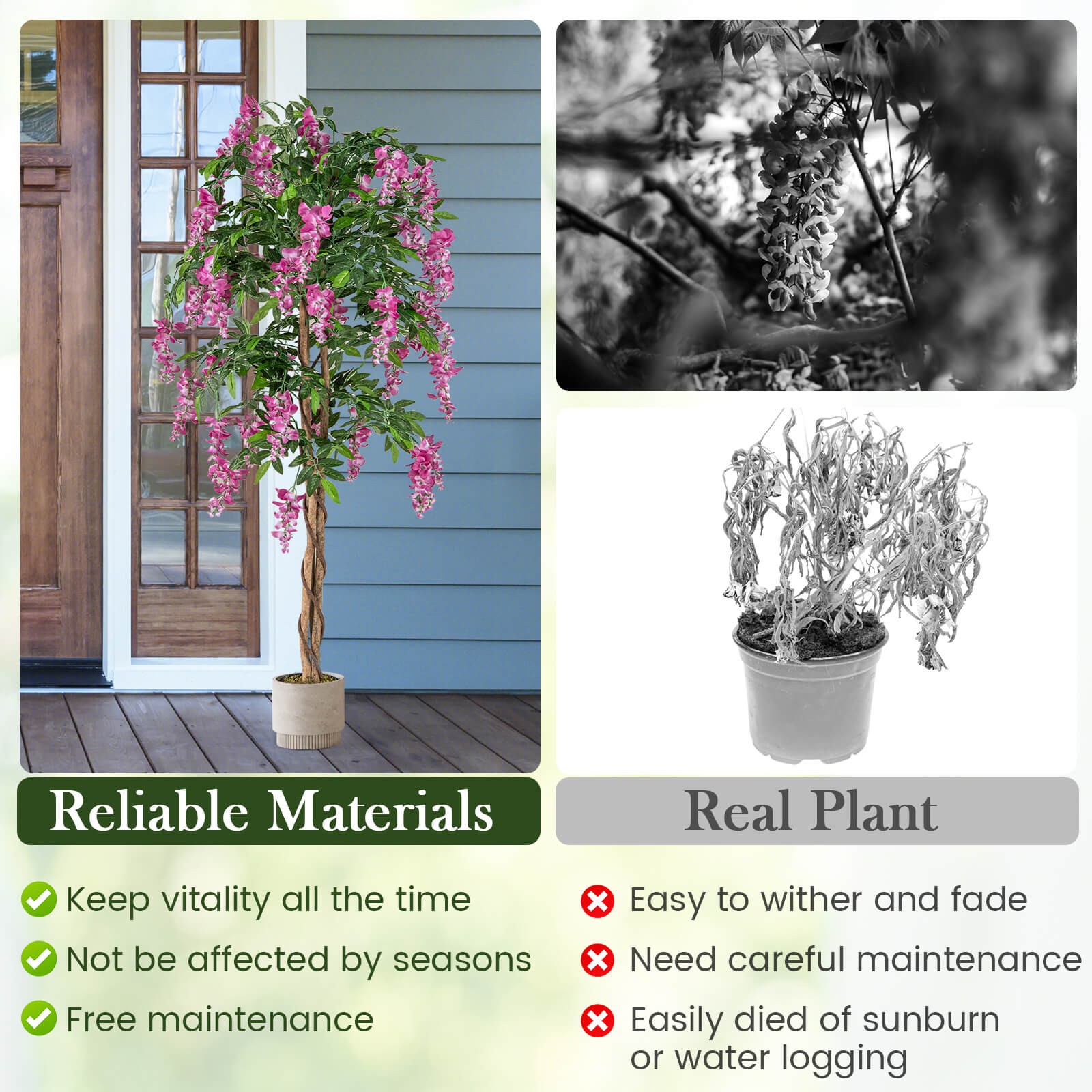 5.5 FT Tall Artificial Ficus Tree Faux Wisteria Plant in Nursery Pot Decoration