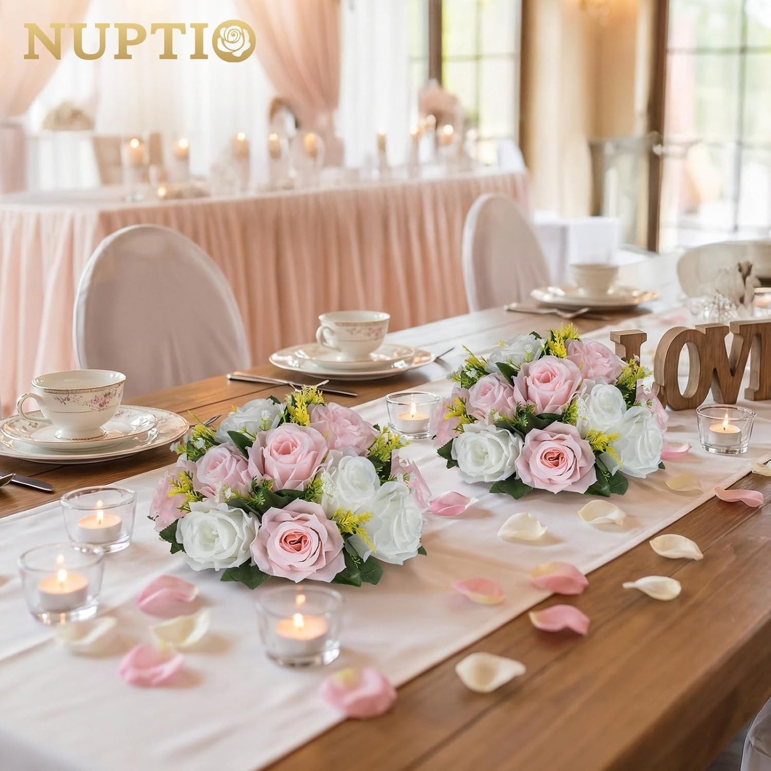 Silk Rose Flower Balls – 10 Pcs 9.5″ Pink White Centerpieces, Ready-to-Use Decor