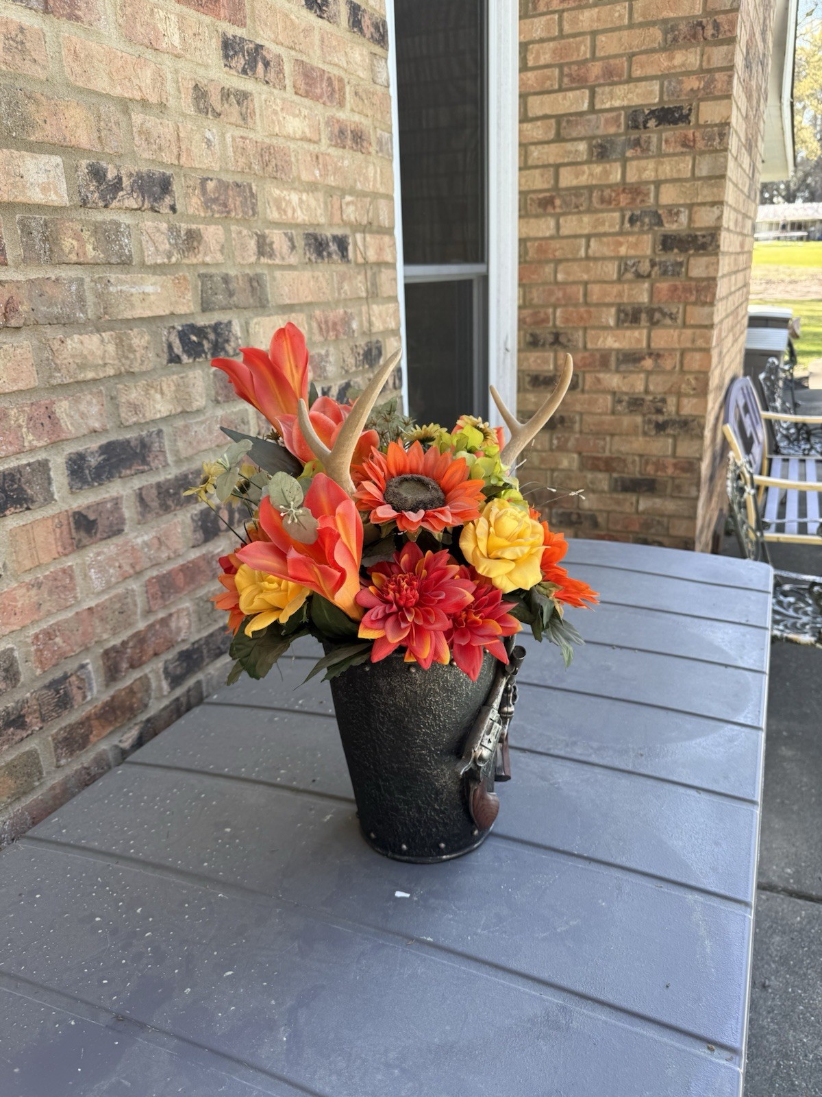 Artificial Plant Floral Arrangement Distressed Ceramic Planter Home Decor Fall