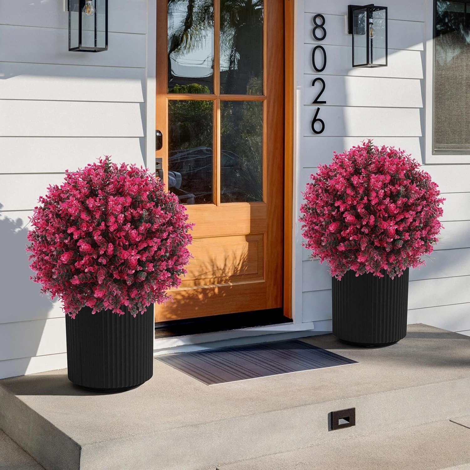 Artificial Red Eucalyptus Topiary Ball Tree 24″ with Ground Spike, Set of 2 A…