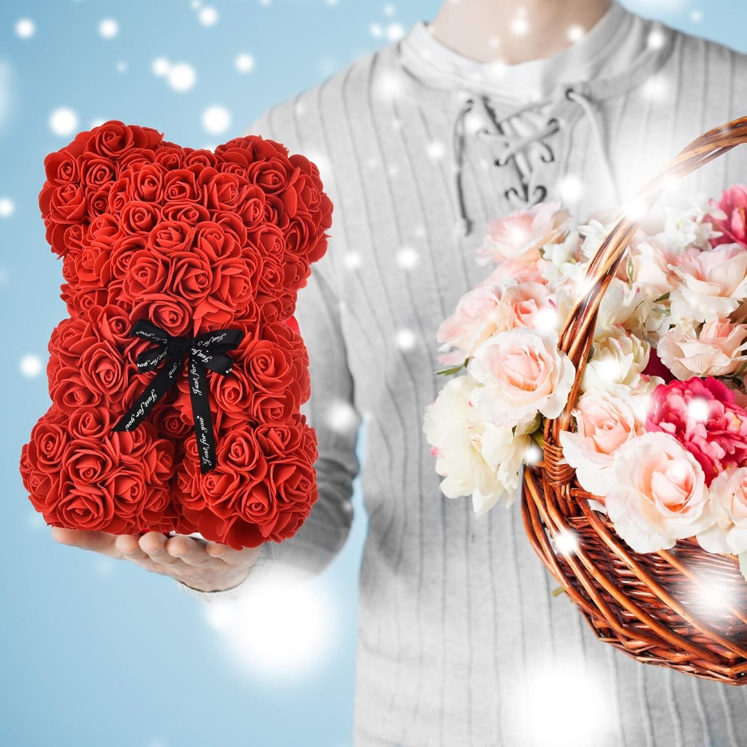 Lovely Big Red Rose Flower Bear Toys Ornaments Gifts