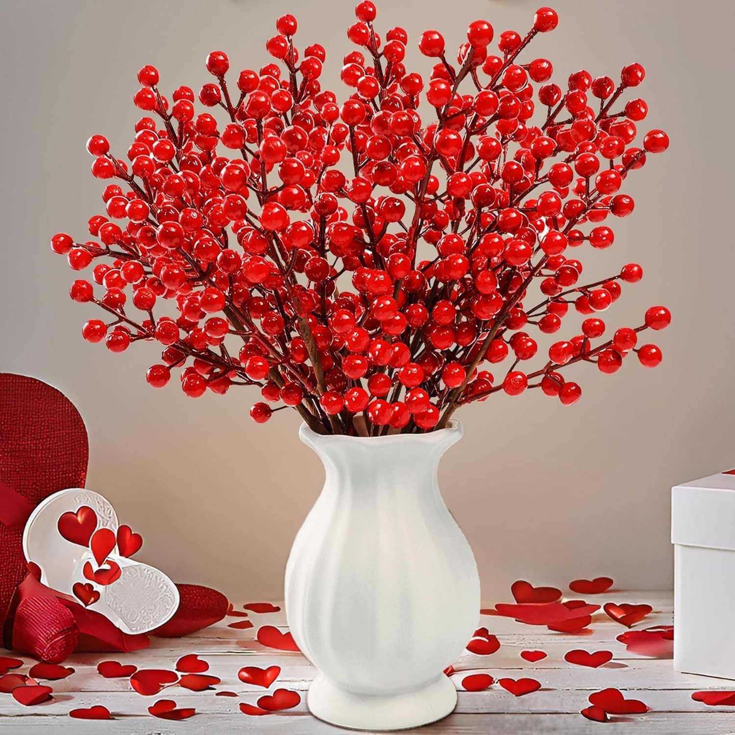 12 Pcs Artificial Red Berries Stems 13.5″ Waterproof Berry Branches for Home …
