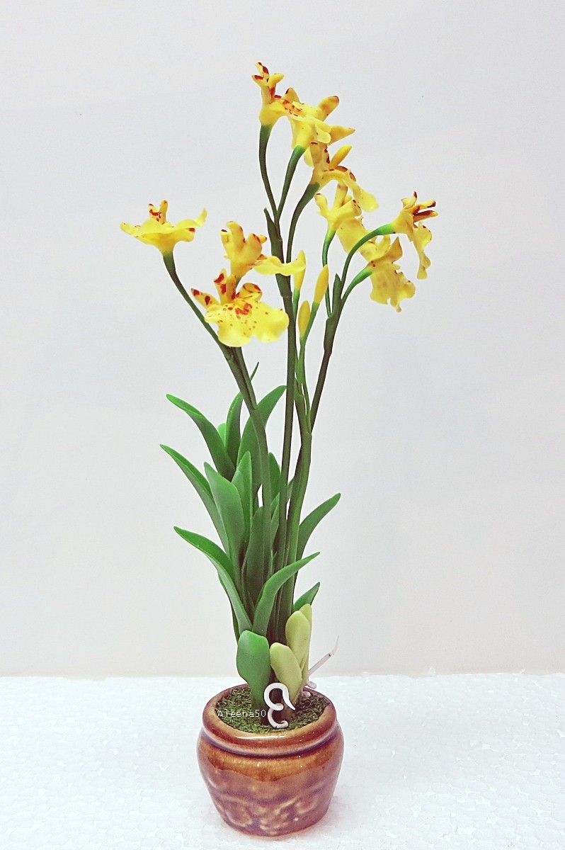 US Stock 7″H Handmade Air-Dry-Clay Miniature Dancing-Lady Orchid Arranged in Pot