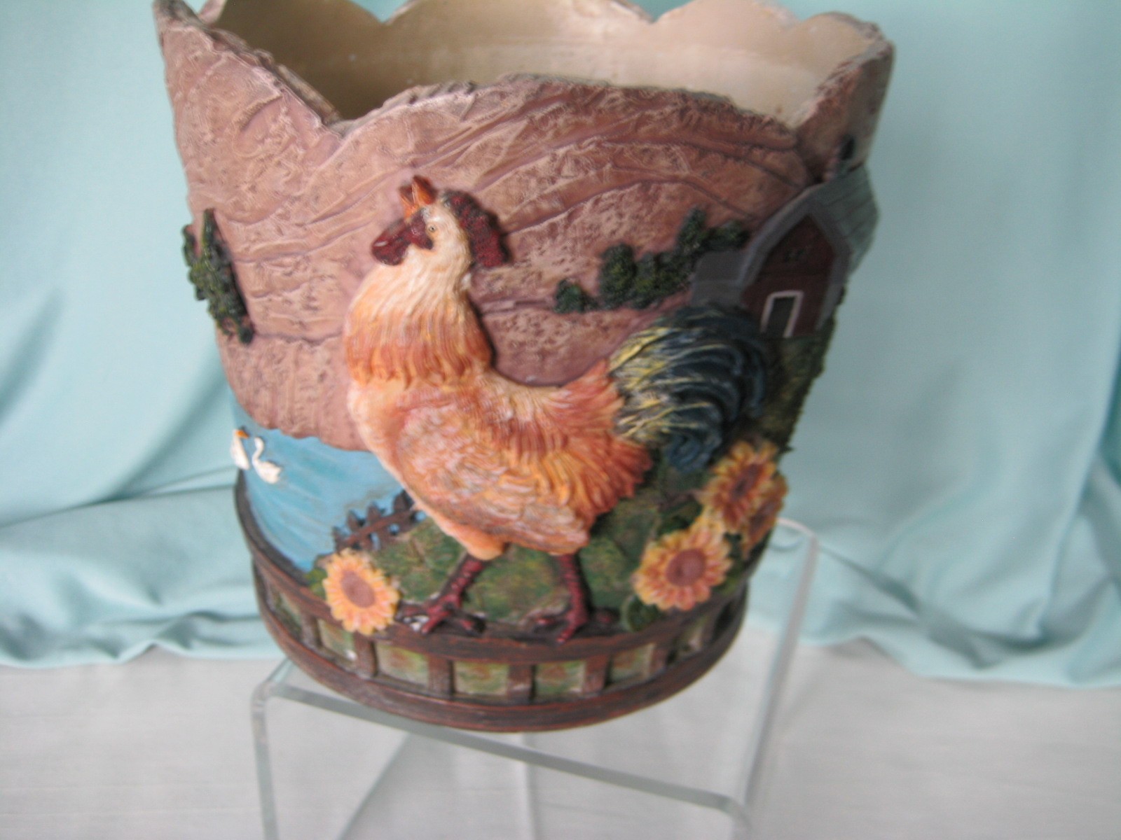 Ganz Decorative Flower Pot Sunrise on Farm Barn Rooster Panel Flowers