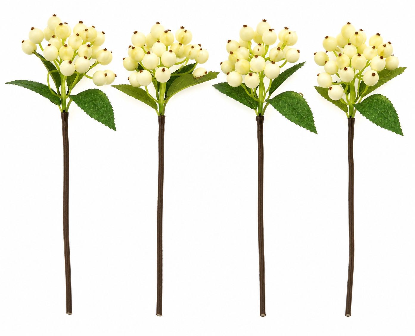 Artificial Ivory Berry Stems Set of 4 Faux White Berry Picks Winter Berry Stems