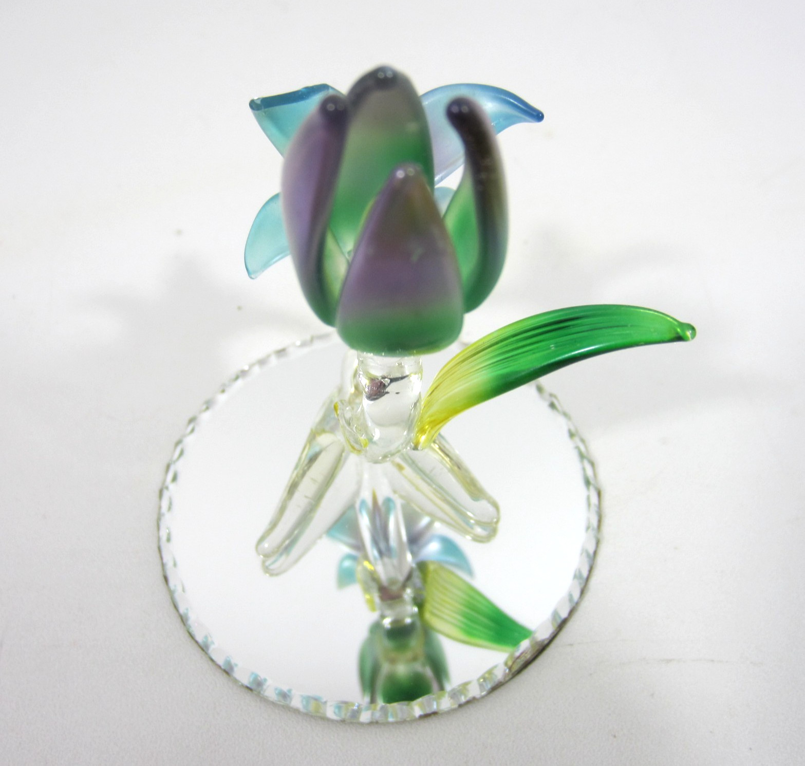 Vintage 90s Frosted Lampwork Glass Tulip Lily Flower Figure Mirror 4″ in Box NEW