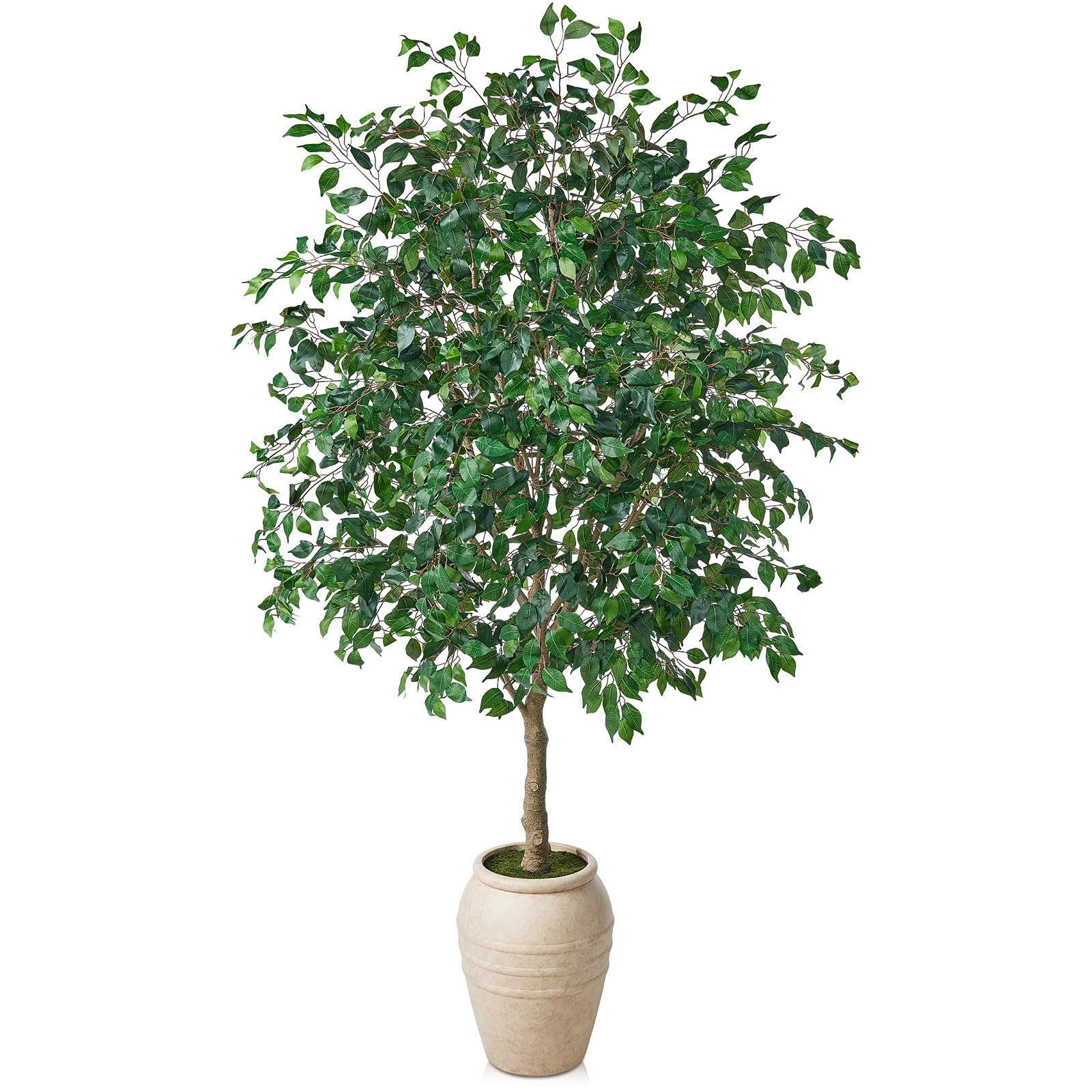 Artificial Ficus Tree 8ft – Large Tall Faux Tree with 1600+ Realistic Silk Le…