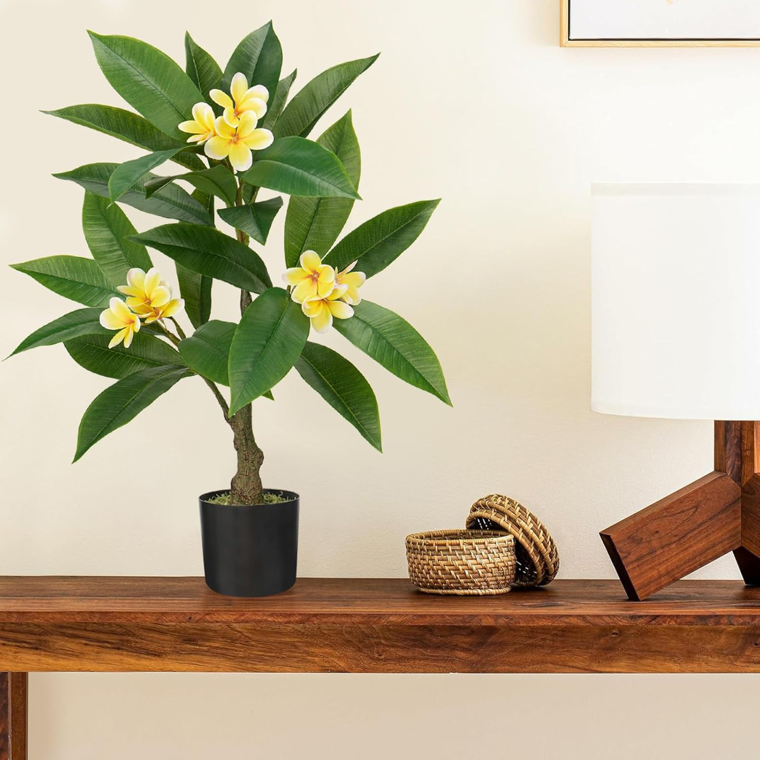 Artificial Plants Indoor 26.77” Fake Tropical Plumeria Flowers Tree Plants in B