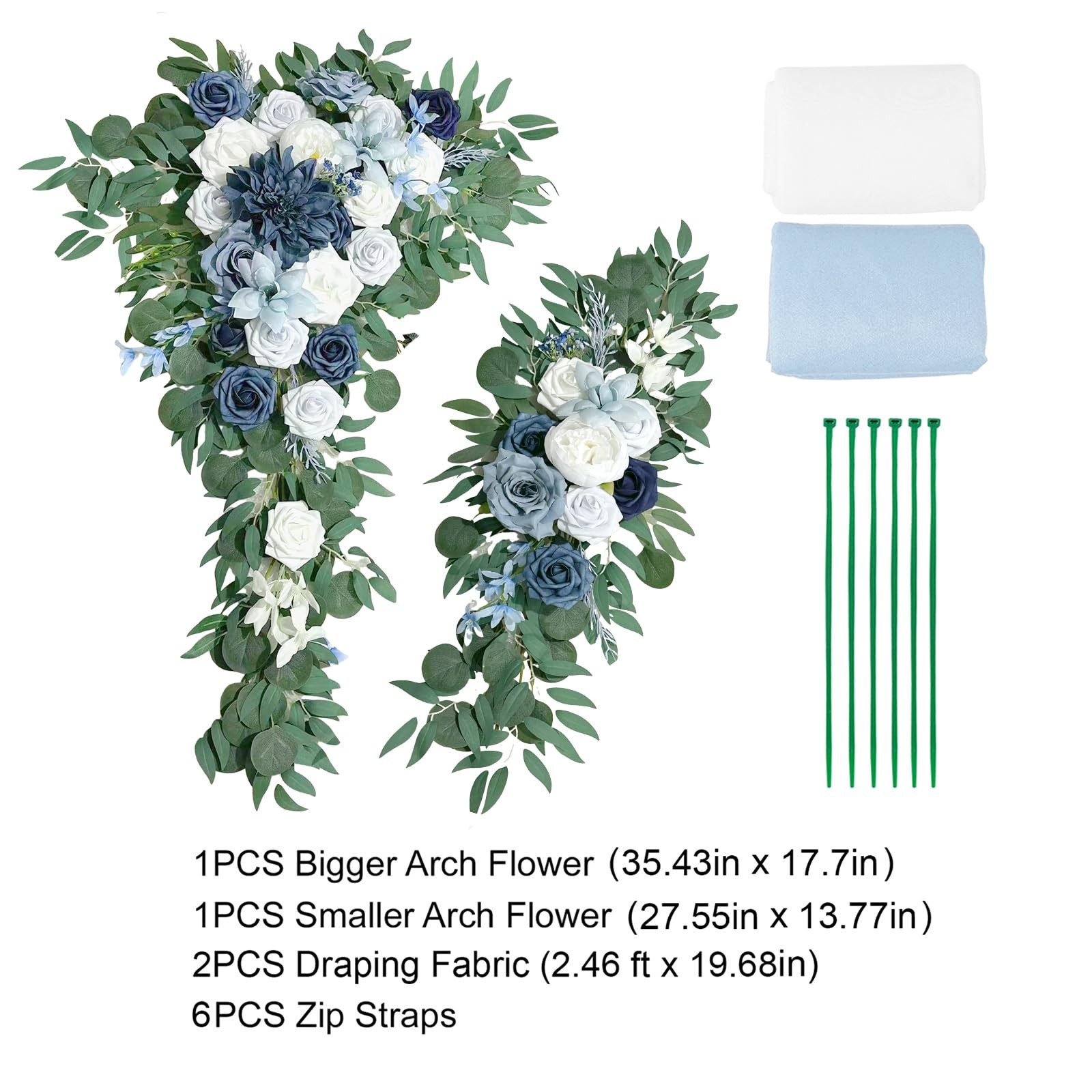 Wedding Arch Flowers Kit (Pack of 4), 2pcs Artificial Dusty Blue Flower Arran…