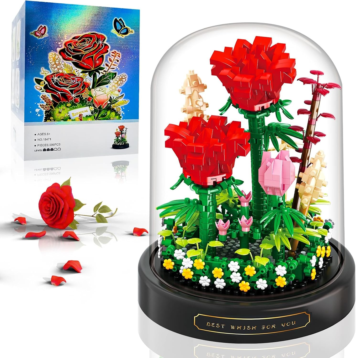 Flower Bouquet Building Set – 593PCS Rose Flower Plants for Botanical Collection