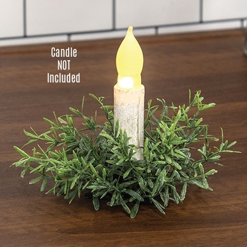 New Country Cottage Farmhouse GREEN ROSEMARY LEAVES CANDLE RING Wreath 1″