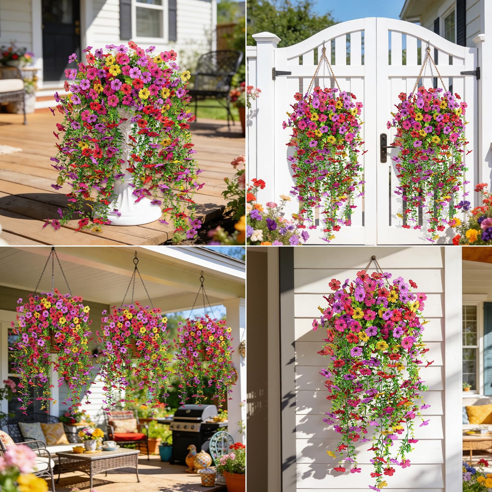 4 Bundles Artificial Flowers for Outdoors, Fake Silk Camellia Flowers Bouquet…