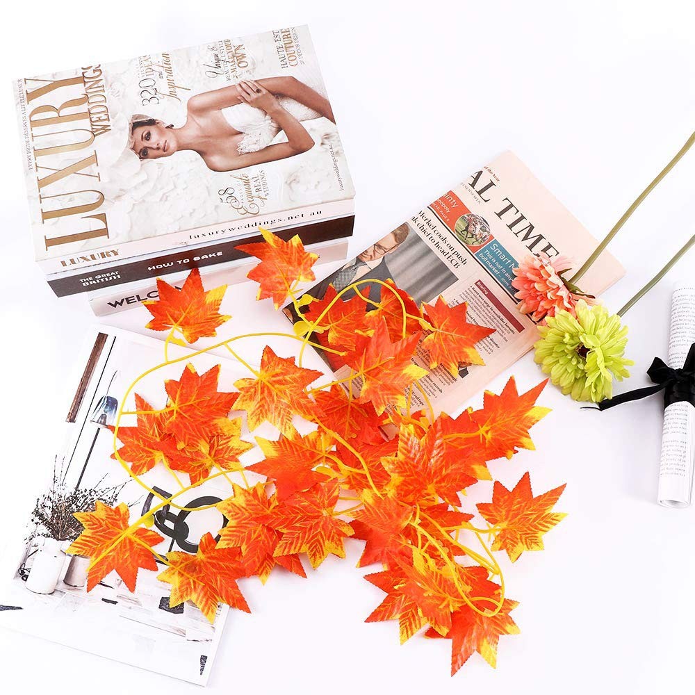 90 Feet 12 Strands Artificial Fall Maple Leaves Garland Autumn Fake Leaf Vine…
