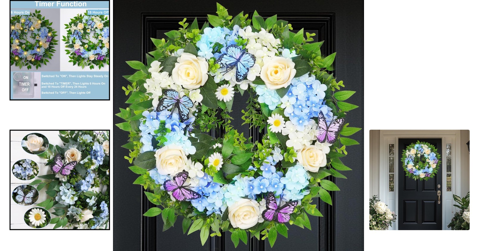 Elegant Lighted Hydrangea & Butterfly Wreath for All Seasons