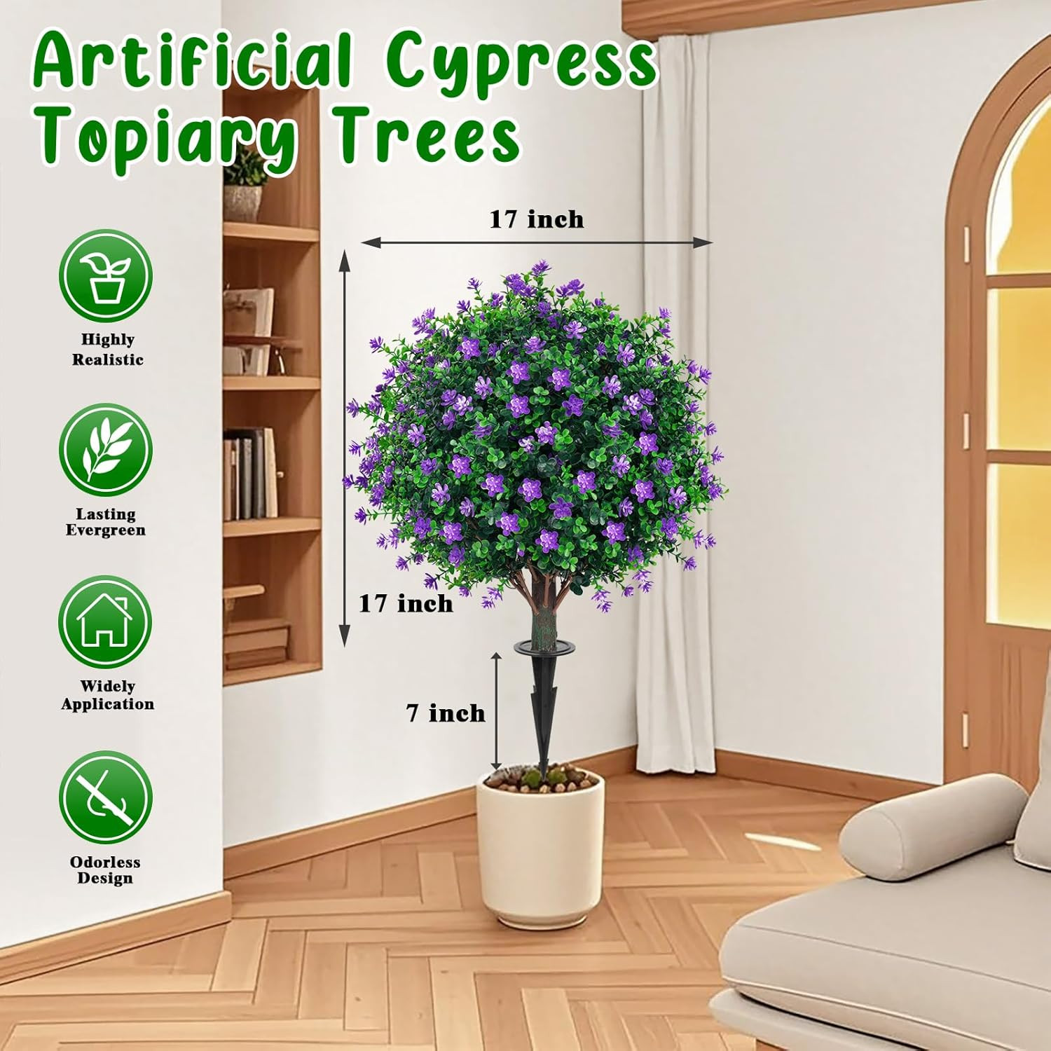 Artificial Boxwood Topiary Tree with Flower, Set of 2 Artificial Shrub Bushes wi