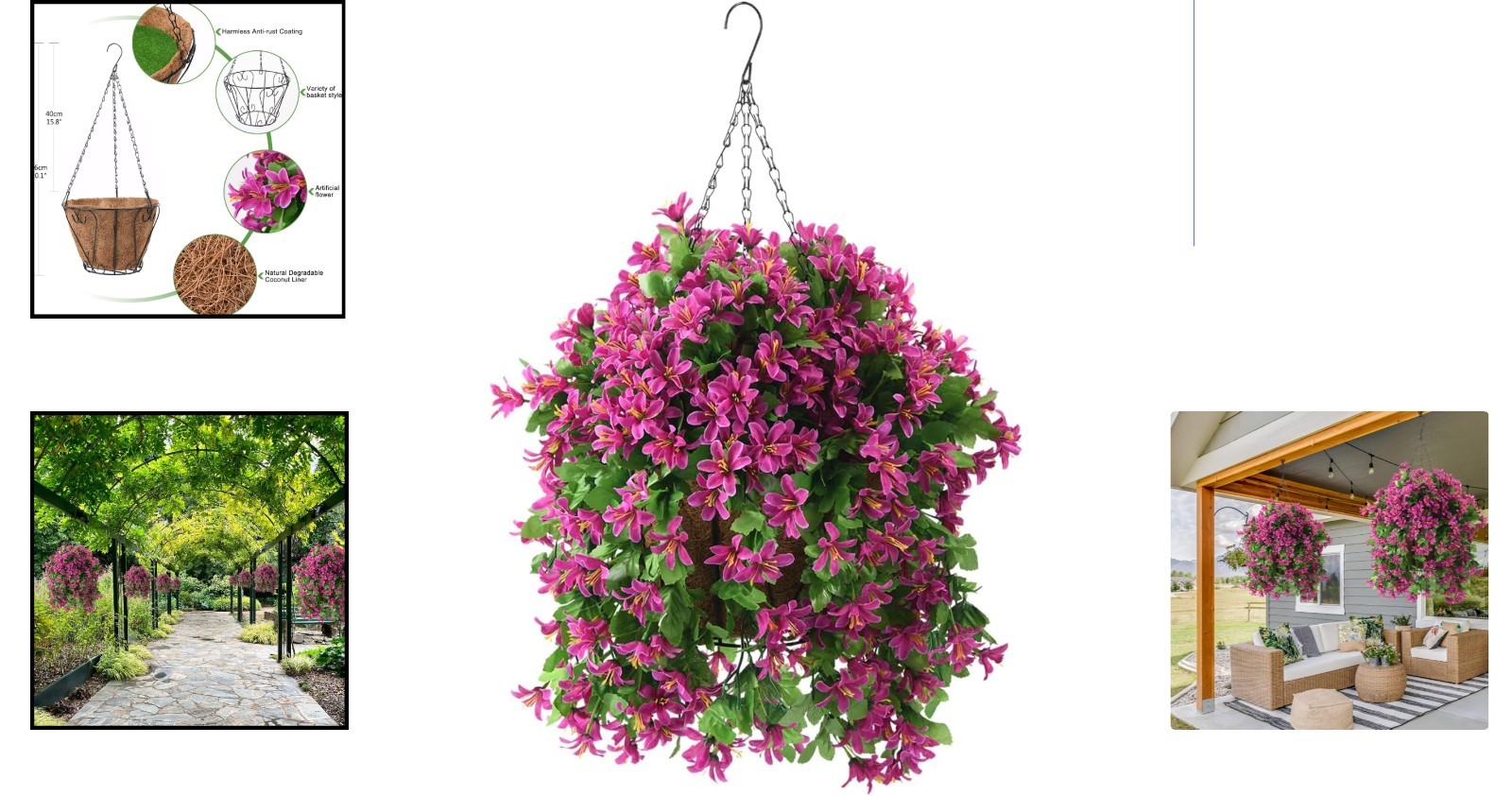 UV Resistant Hanging Silk Flower Basket – 21 Inch Violets for Stunning Outdoo…