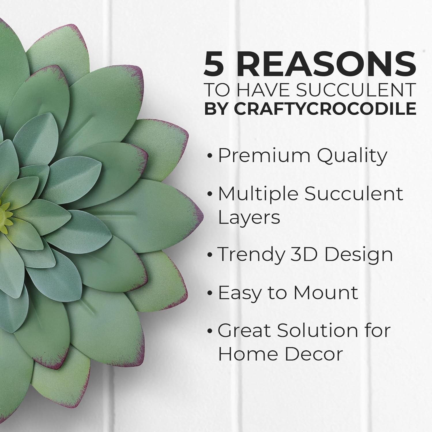 Succulent Metal Flowers Wall Decor – Green, Hand Painted, 3D Flower Art Decor…
