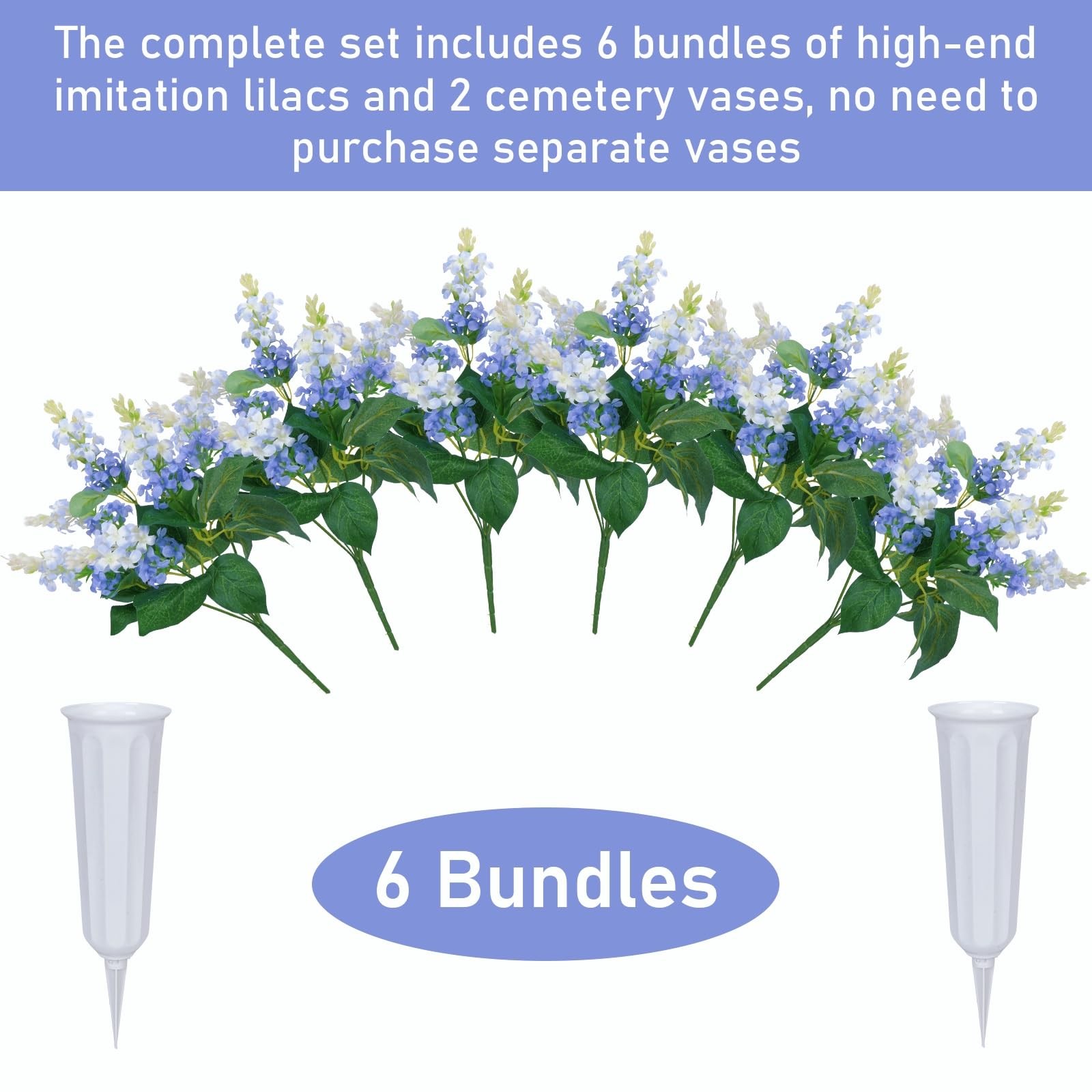 2 Sets Artificial Flowers for Cemetery with Vase 20Inch UV Resistant Grave De…