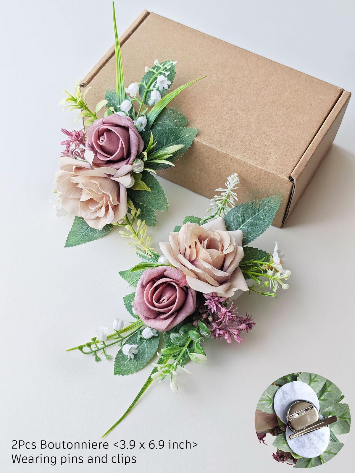 2 PCS Blush Pink Boutonniere Men Suit Decor Flower Groom Wedding Prom Decor