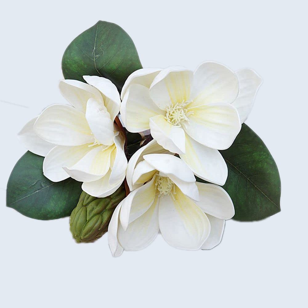3 PCS 11 Inch White Silk Artificial Magnolia Flowers Decoration Bouquet L