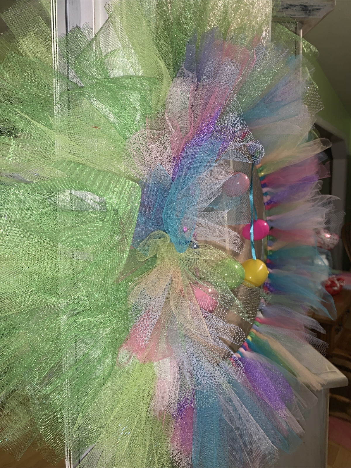 Spring/Easter Wreath Beautiful Homemade With Colorful Tulle Ballerina Touch New