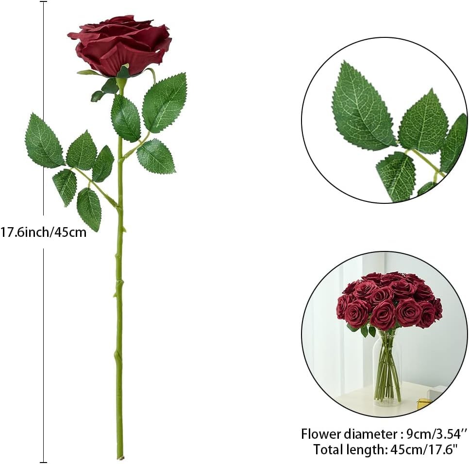 120 Pcs Burgundy Rose Artificial Flowers Bulk, Silk Fake Roses with Long Stem…