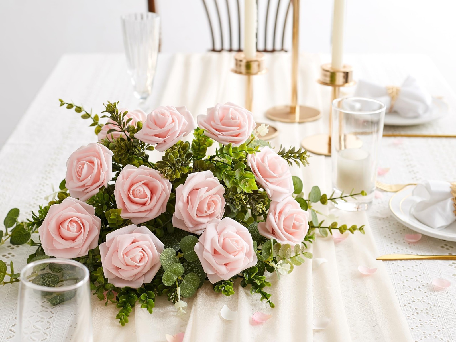 Peach Pink Artificial Flowers Foam Fake Roses with Stems Pink Flowers for DIY…