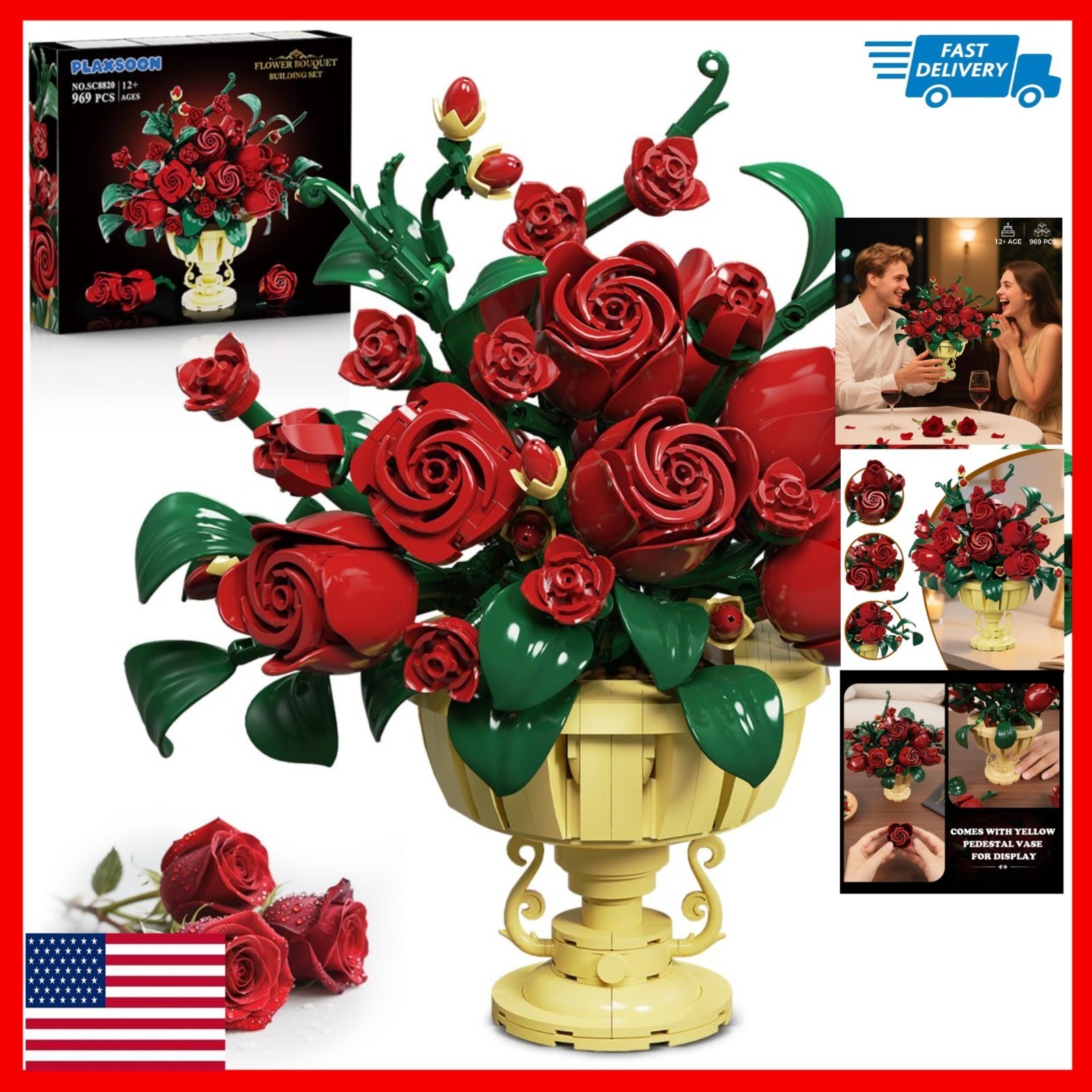 PLAXSOON Rose Flower Building Set for Adults | Bonsai Plant Kit