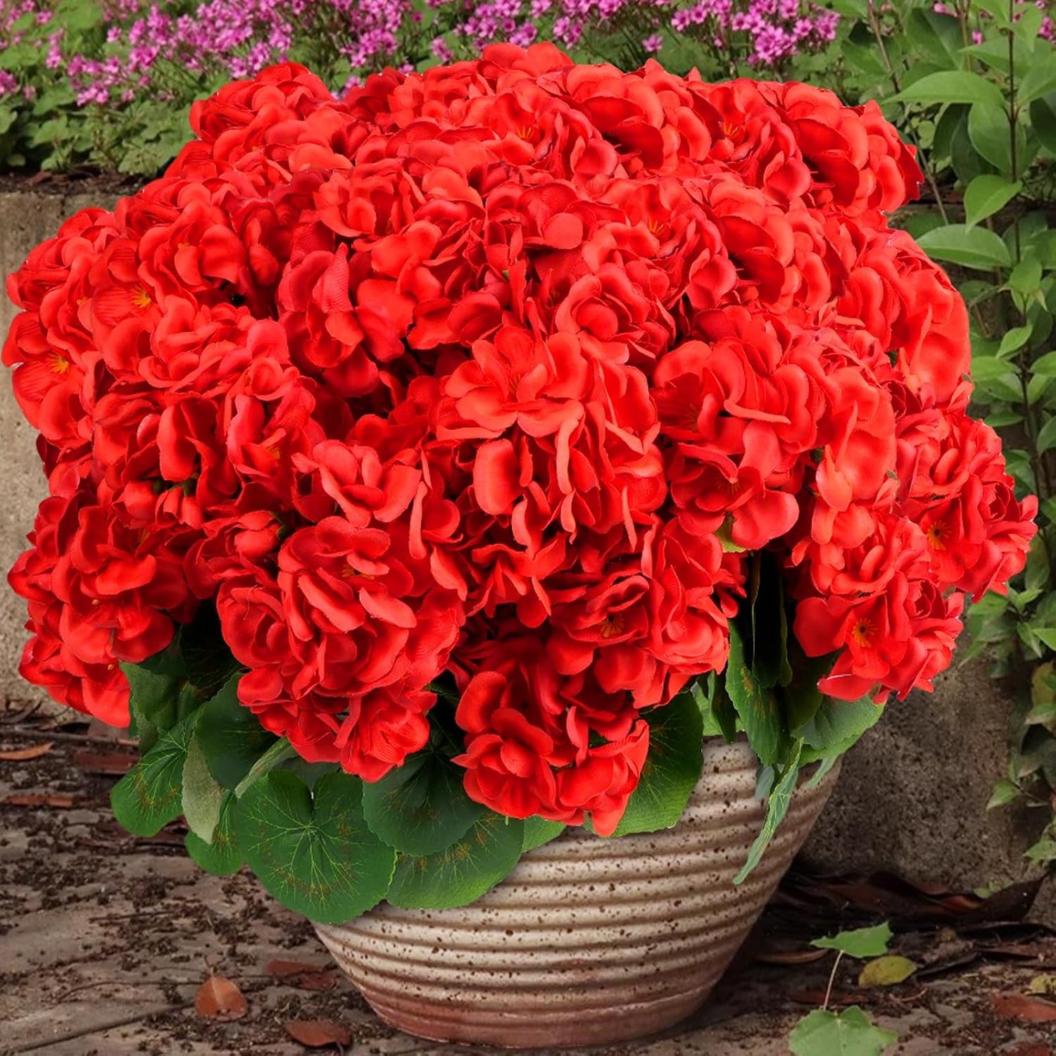 Artificial Red Geraniums Faux Outdoor Christmas Flowers 6 Bundles Artificial