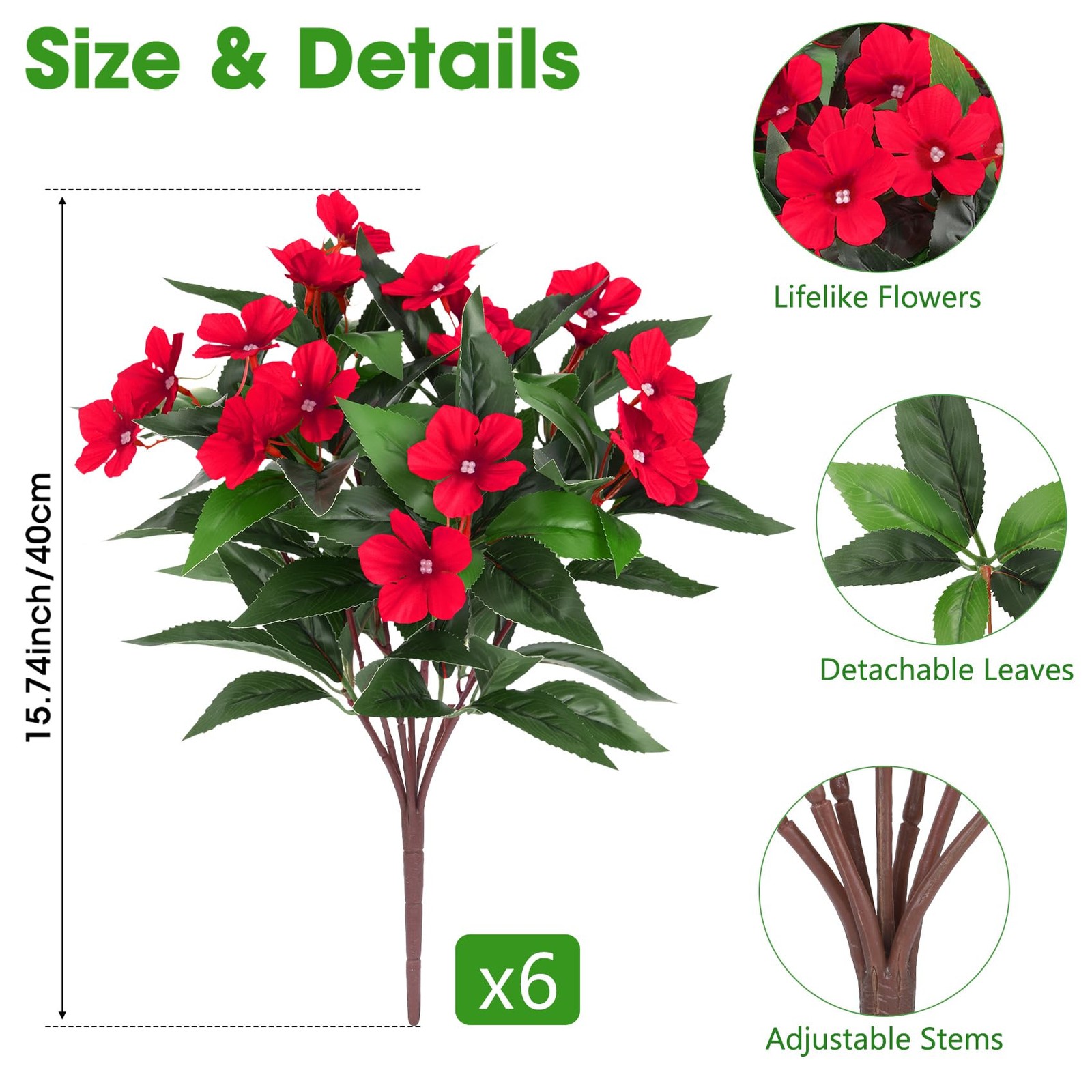 6 Pcs Artificial Flowers for Outdoors Fake Silk Periwinkle Flowers Faux Plant…