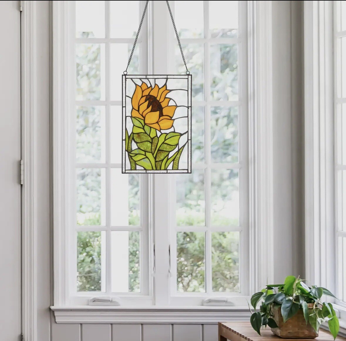 Multicolored Sunflower Stained Glass Window Panel