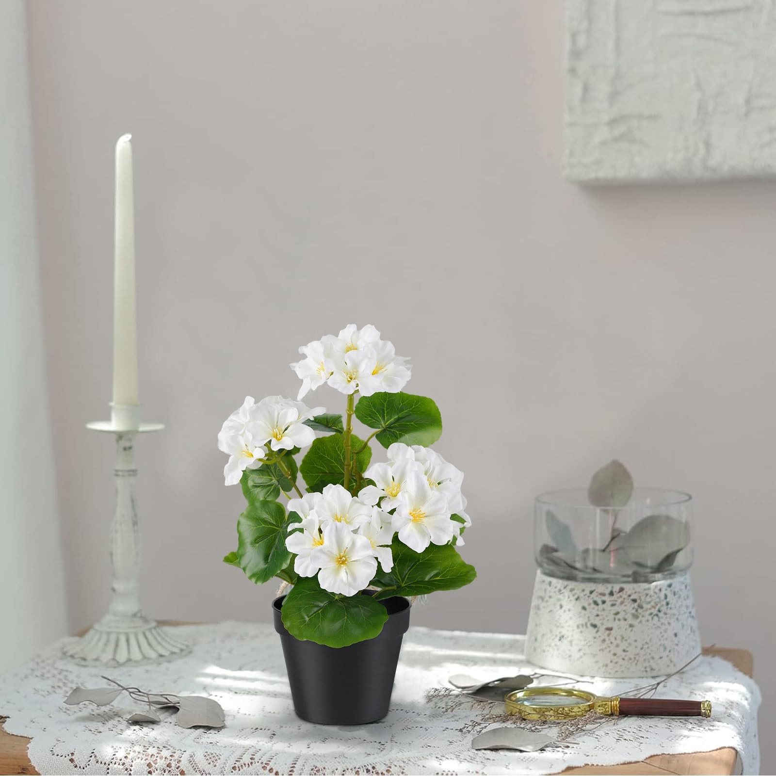 2 Pack Artificial Geranium Flowers in Pot Small 13 Inch Fake Plants Spring Su…