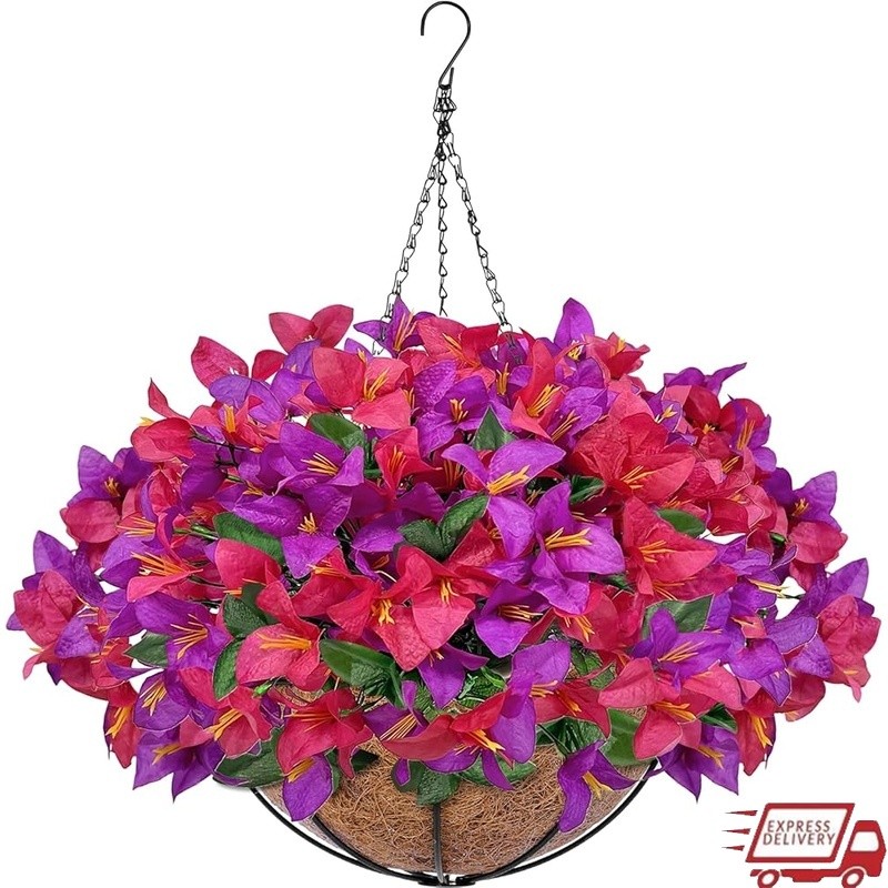 Artificial Hanging Bougainvillea Plant Basket Lifelike Indoor Outdoor Decor New