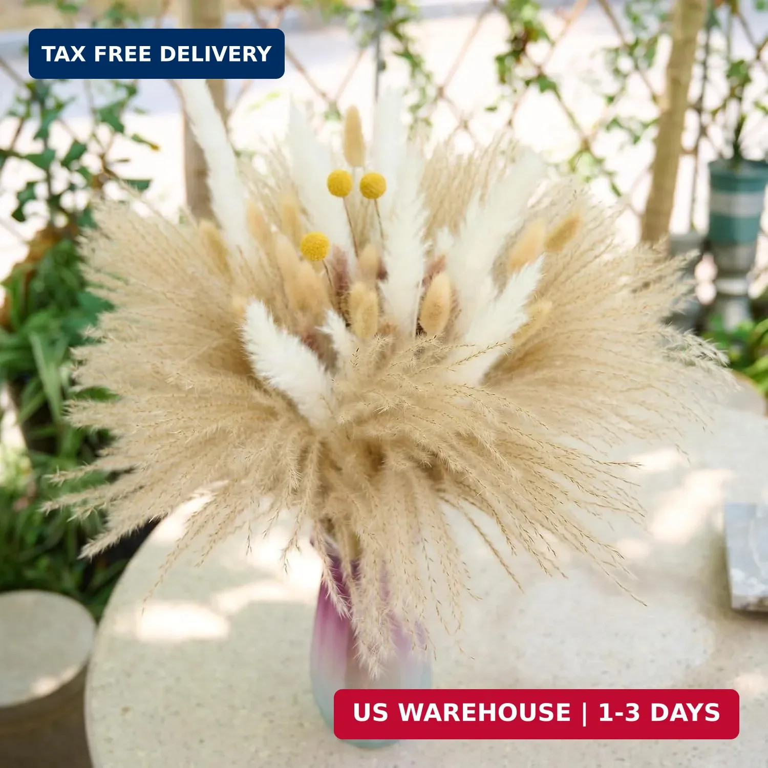 100PCS Natural Dried Pampas Grass Decor – 17.5″ Fluffy Pampas Grass Bouquet – Bo