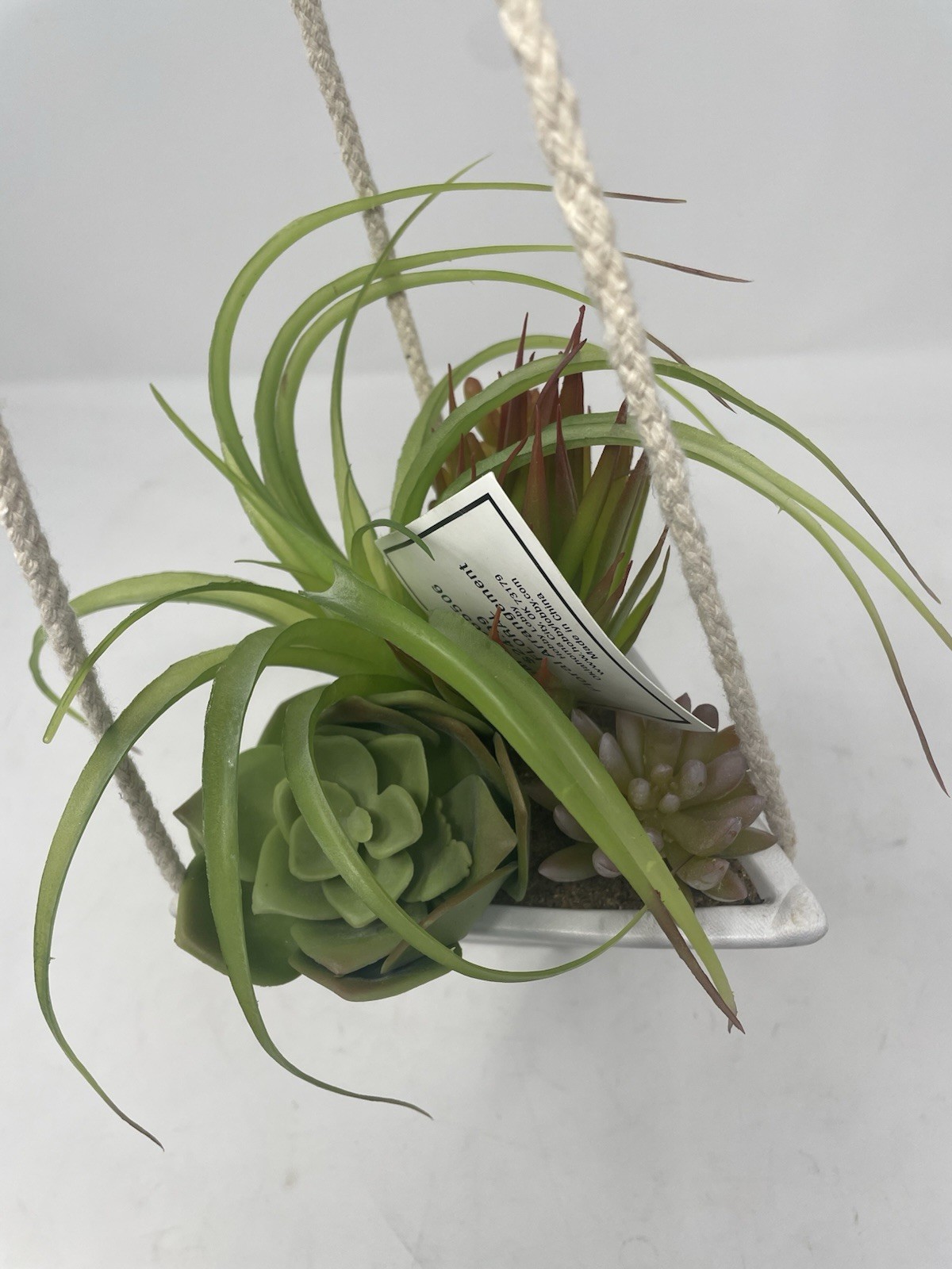 New Hanging Faux Succulent Arrangement Marble Triangle Planter Wall Decor