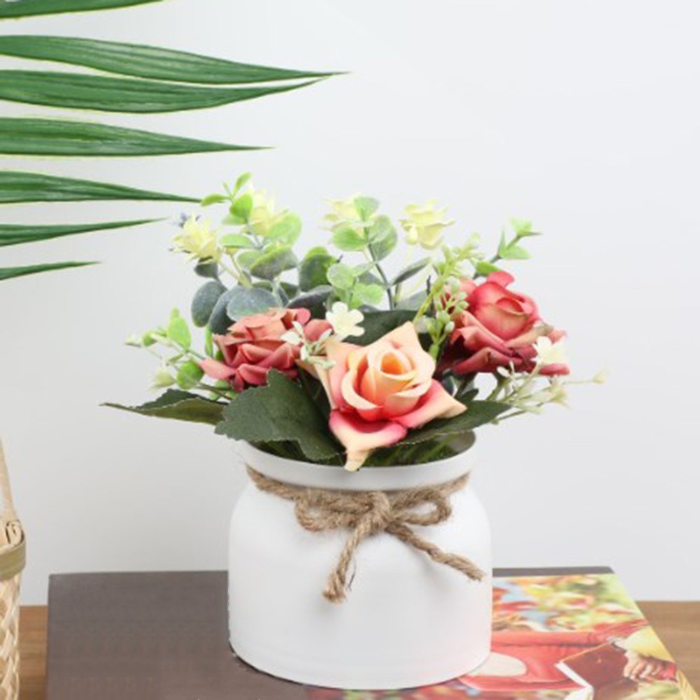 Silk Rose Eucalyptus Camellia Artificial Flowers Potted Plant Nordic Home Office