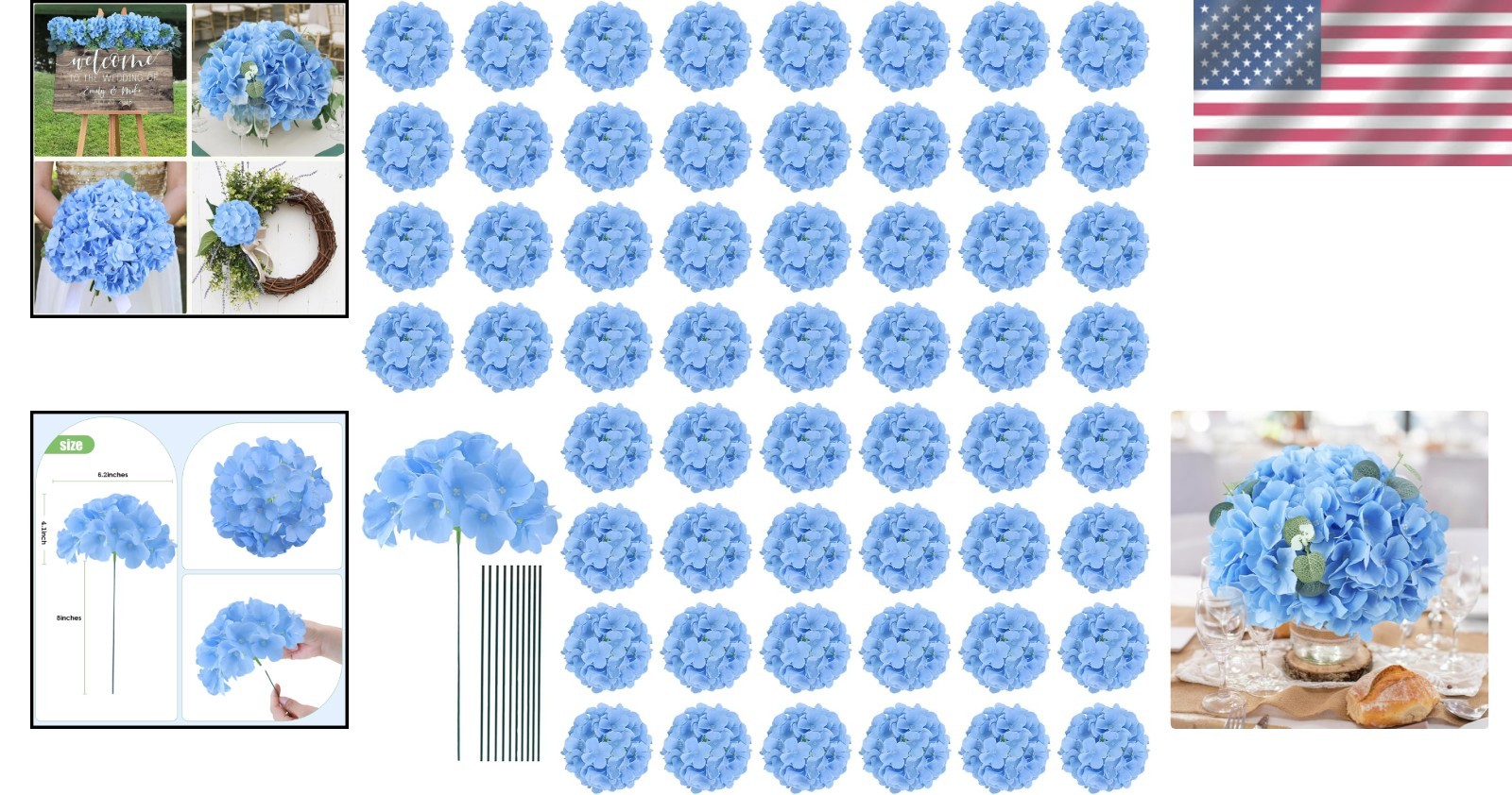 65pcs Blue Hydrangea Silk Flowers for Wedding Decor