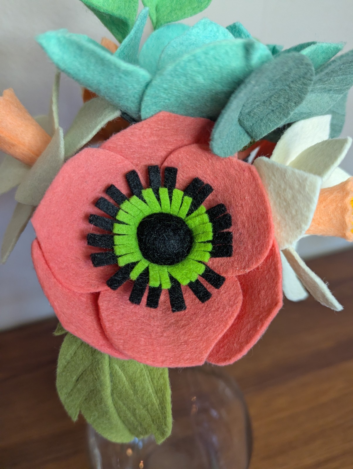 Beautiful Hand Cut Wool Blend Felt Flower Bouquet Gift Wrapped/Great Gift Idea!