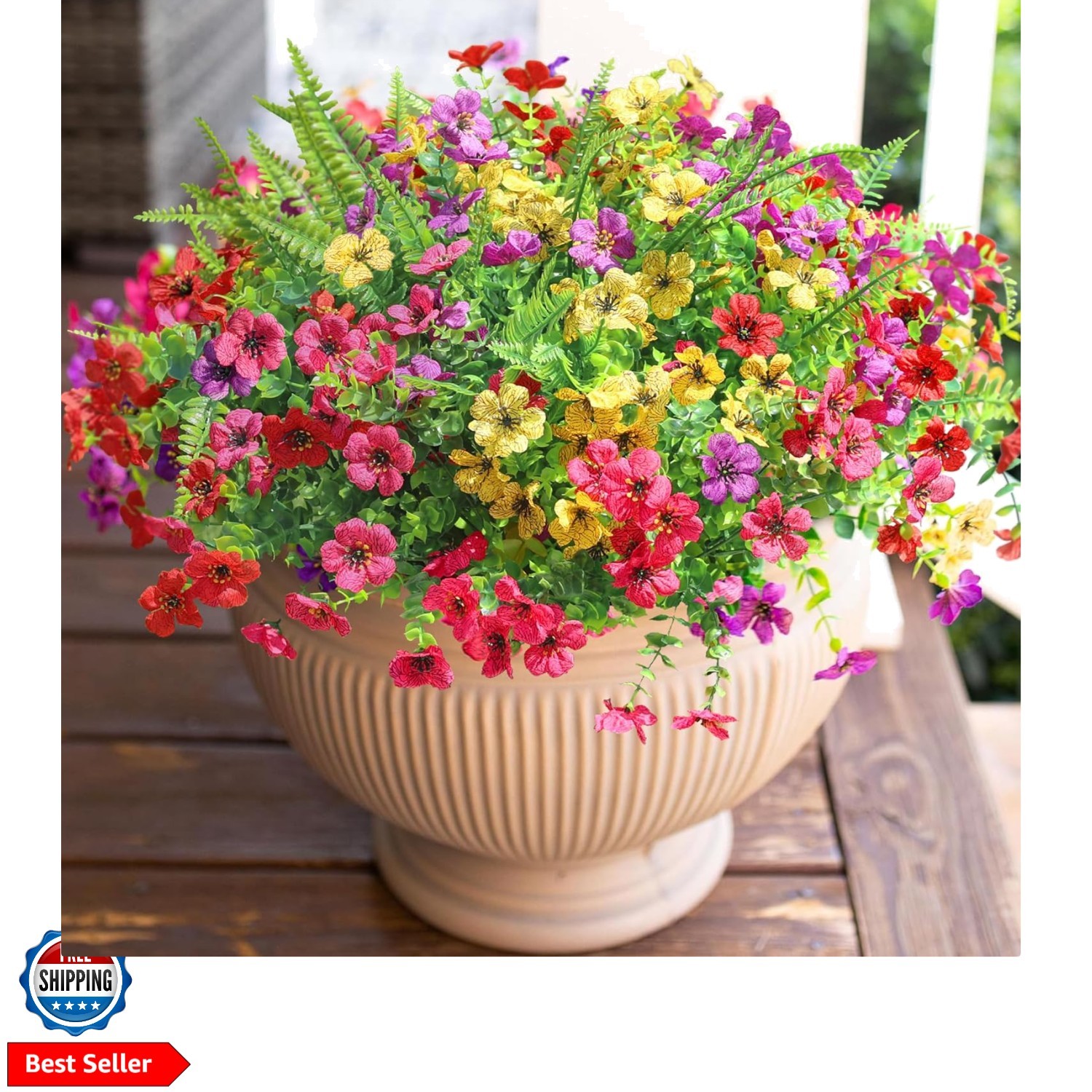Artificial Faux Outdoor Flowers Plants for Summer Outside Decoration, 14 Bund…