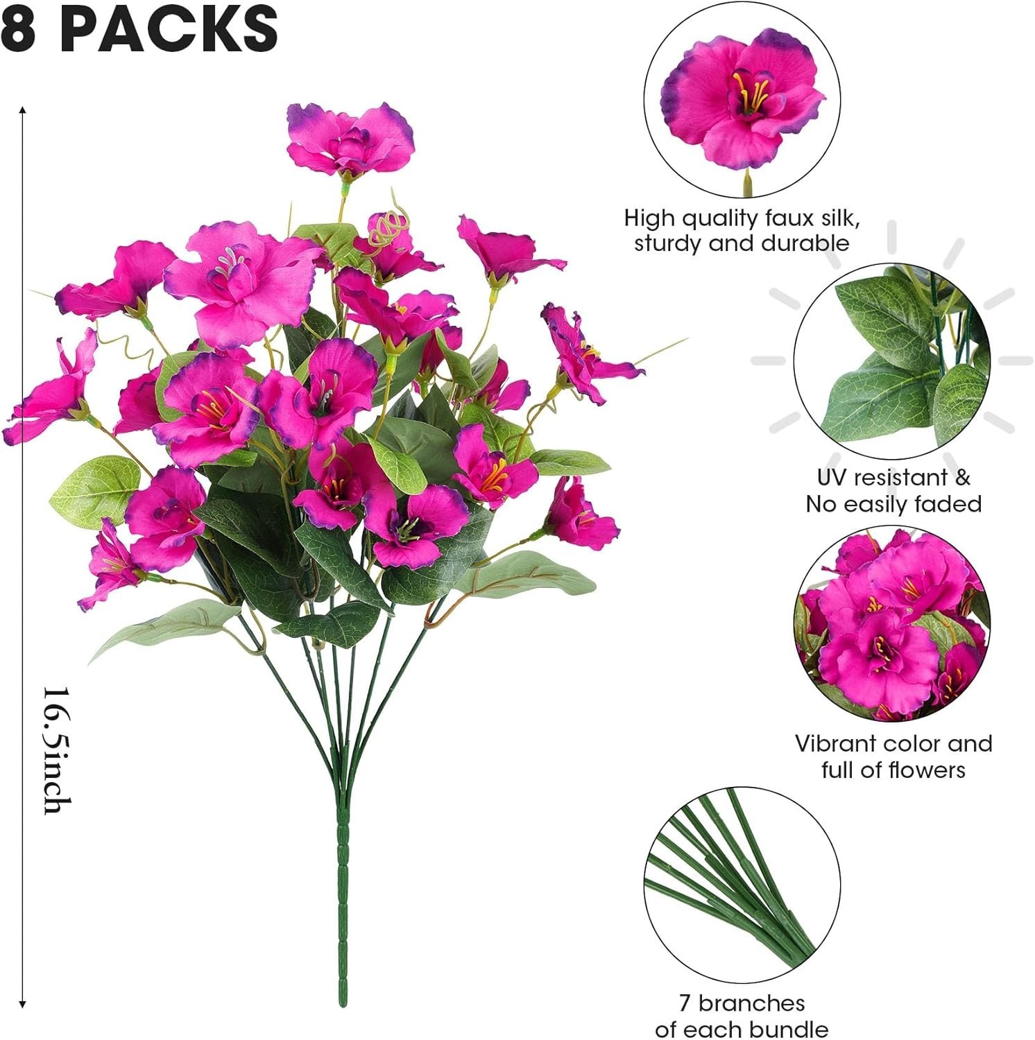 8 Bundles Fake Silk Flowers, Artificial Hibiscus Flowers for Outdoors Realist…