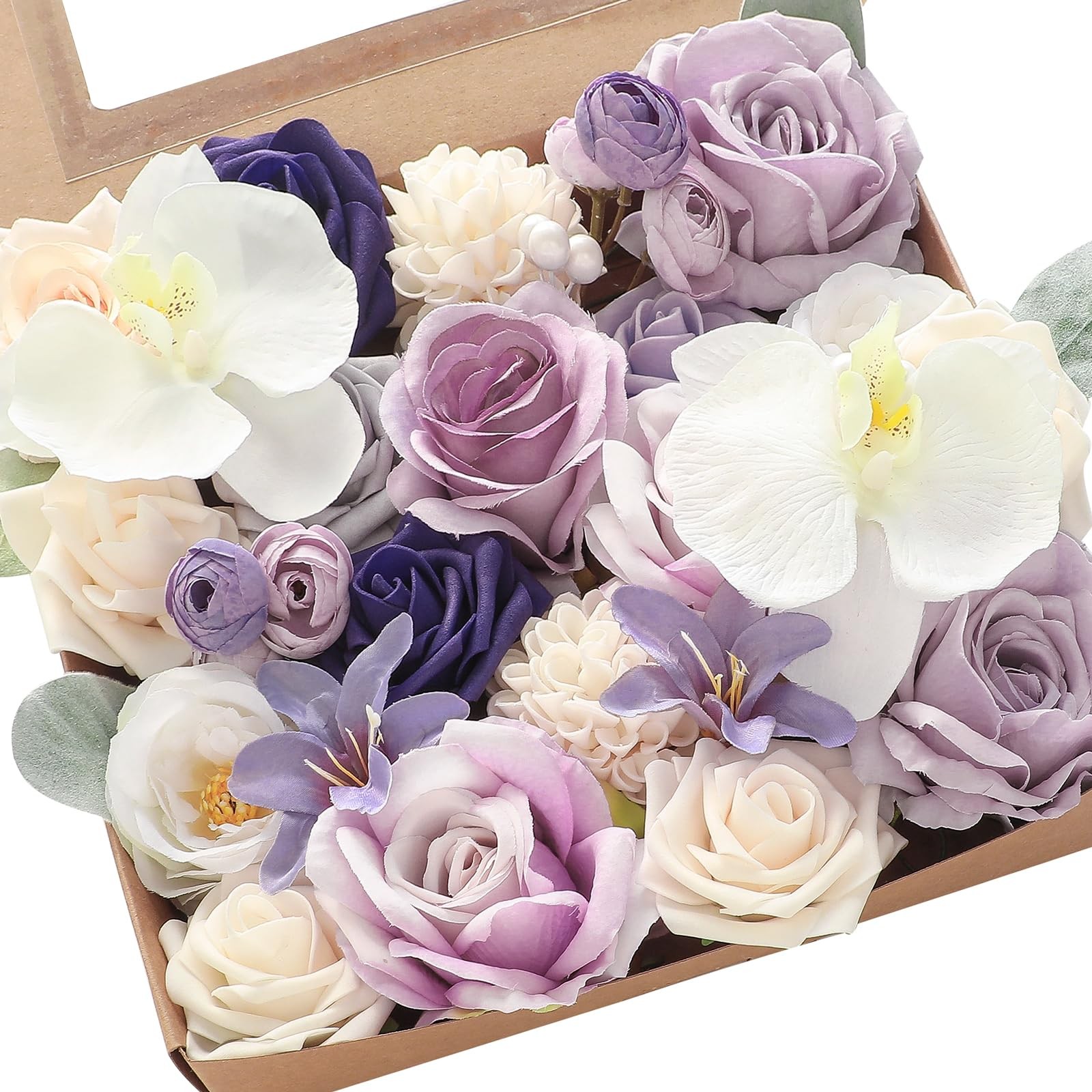 Lilac Lavender Purple Cream Artificial Flowers Fake Roses Dahlias and Greener…
