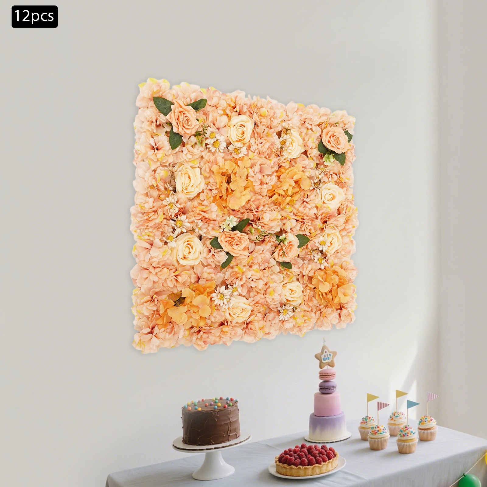 12Pcs Artificial Flower Wall Panels Champagne Warm Tones Artificial Flower Panel